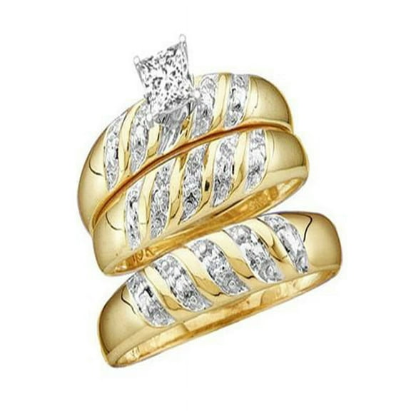 Classic Trio Married Rings 1 Carat Princess Cut Diamond on Gold