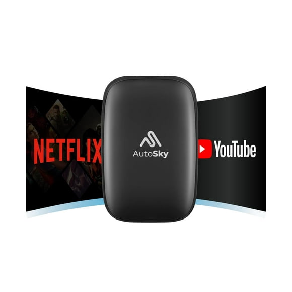 AutoSky Ai Box Lite Air: transmisión sobre la marcha, Netflix y Youtube en su automóvil. Convierta su CarPlay con cable en CarPlay inalámbrico o Android Auto. Se requiere HotSpot para la transmisión.