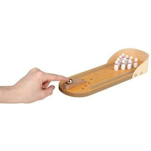 Mini Wooden Bowling Game - Marble and Pins Game - Small Novelty Toy - Indoor Desk Toy Functional Fun