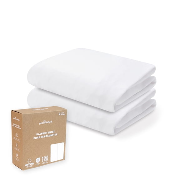 The Peanutshell Organic Cotton Bassinet Sheets, Bed Sheets for Baby Boys and Girls, White, 2 Pack