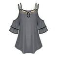 thumbnail image 4 of Timegard Plus Size Tops for Women Keyhole Neck Cold Shoulder Ruffle 1/2 Sleeve Comfy Tee Casual Tunic Tops, 4 of 7