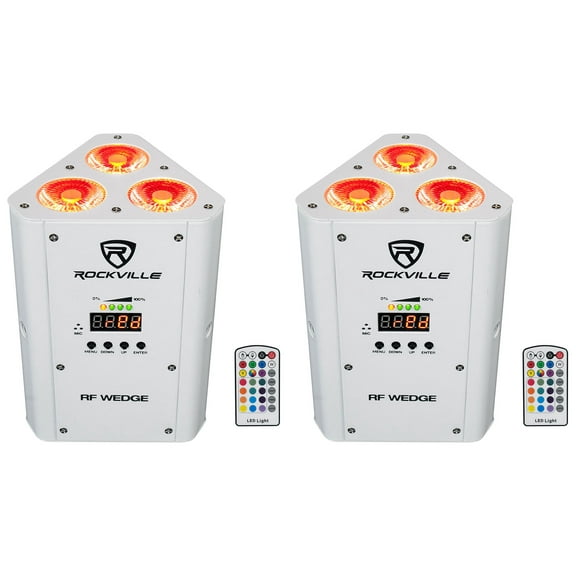 2 Rockville RF WEDGE WHITE RGBWA UV Battery Wireless DMX DJ Up Lights RF Remotes