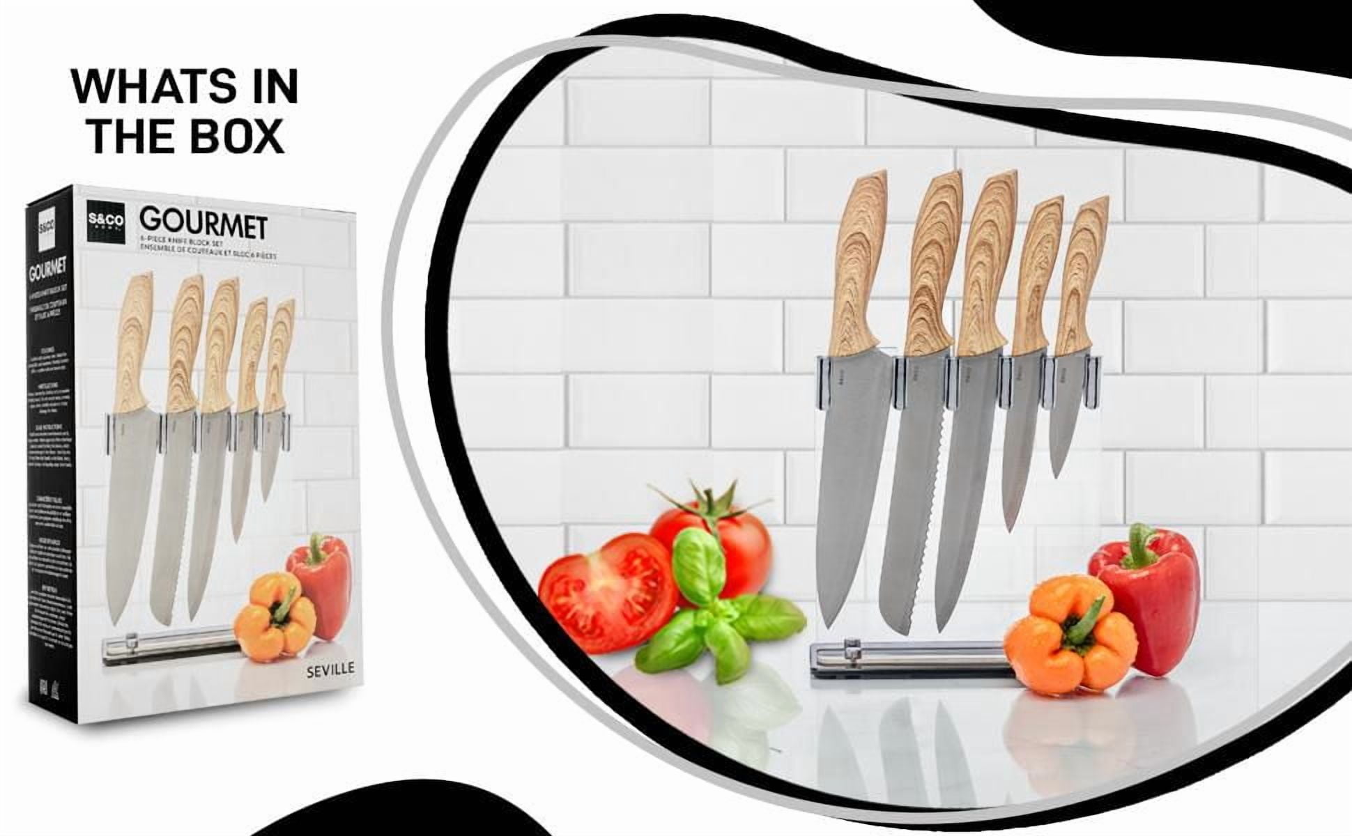 6-Piece Kitchen Knife Set with Wood Grain Handles and Acrylic Stand – Seville Collection