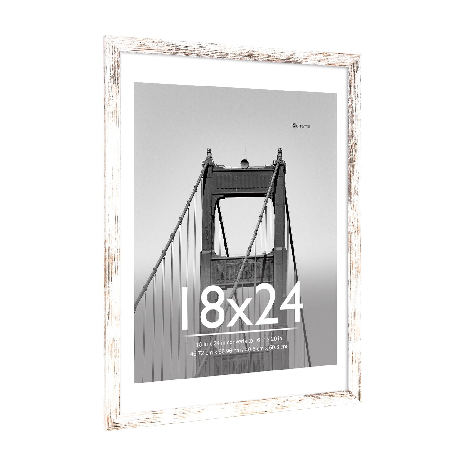 Meframe 18x24 Wooden Picture Frame, Matted to 16x20 Wall Poster Frame, Frosted White