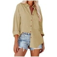 thumbnail image 2 of Womens Blouses Autumn Winter Solid Color Lapel Long Sleeve Loose Casual Tops Outwear, 2 of 9