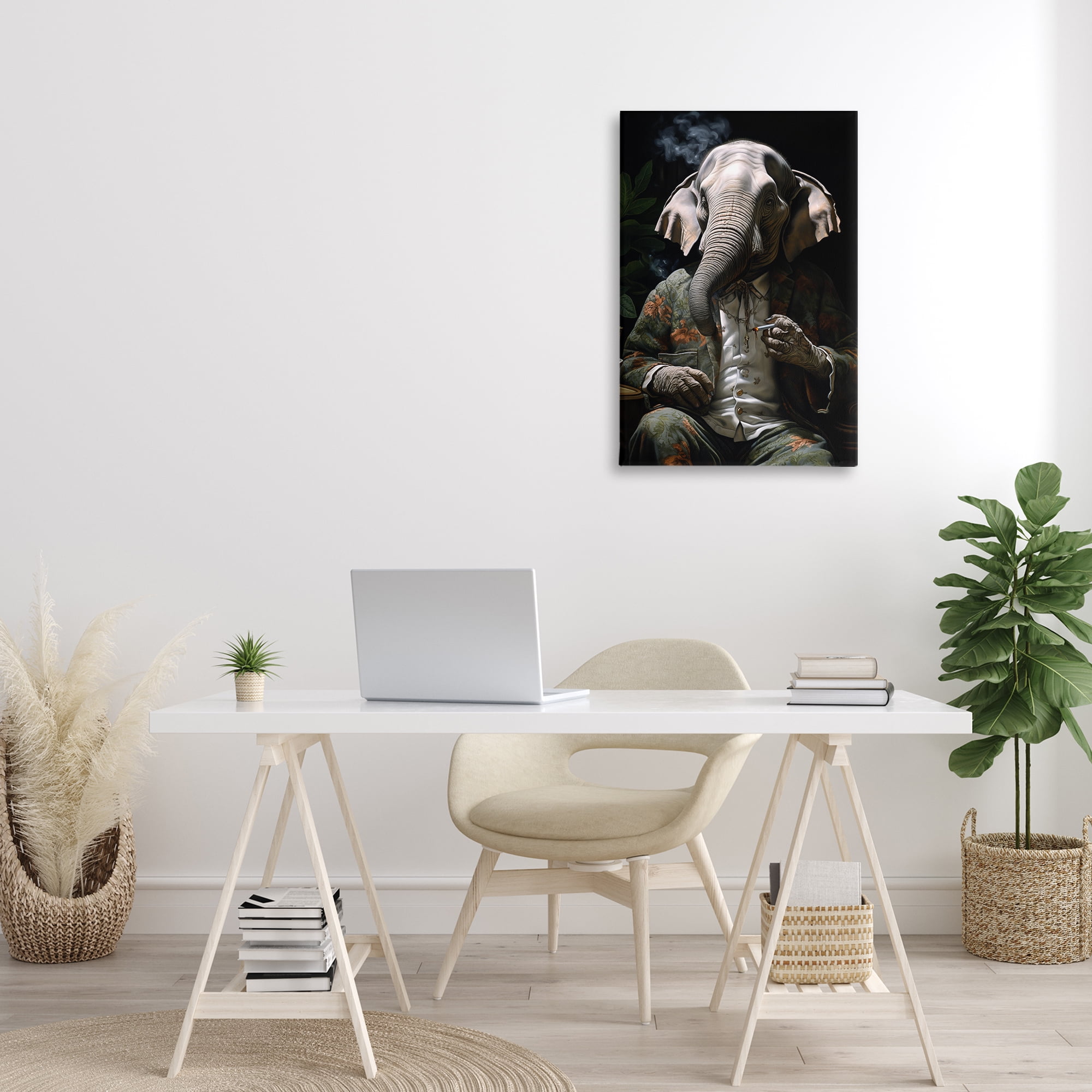 Stupell Industries Elephant Smoking Cigarette Novelty Painting Gallery Wrapped Canvas Art Print Wall Art, 20 x 30