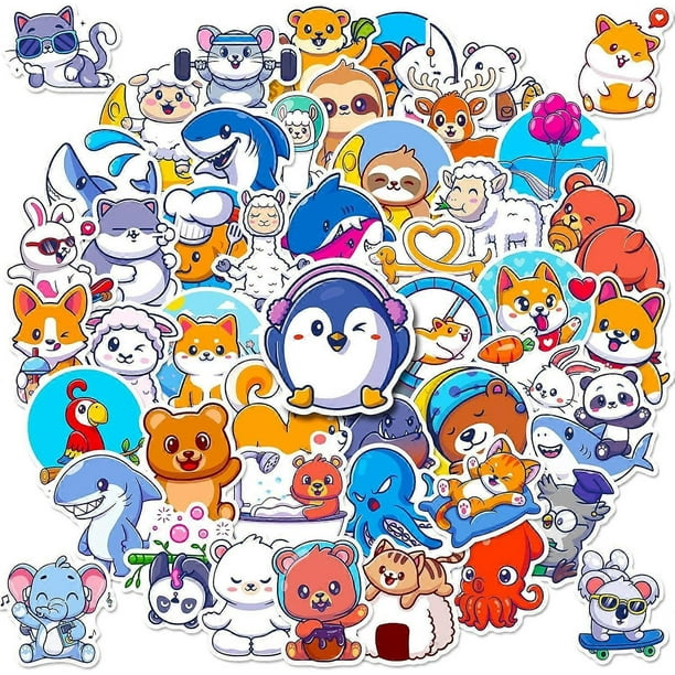 50 pcs animal stickers for kids, cute for water bottles stickers, vinyl waterproof stickers for laptop, bumper, skateboard, animal stickers gifts
