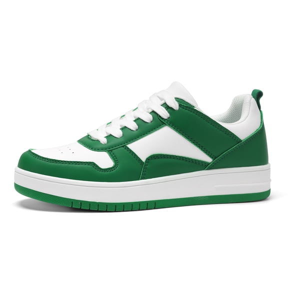 LUCKY STEP Womens Fashion Faux Leather Sneakers Low Top Lace Up Casual Shoes,Green&white
