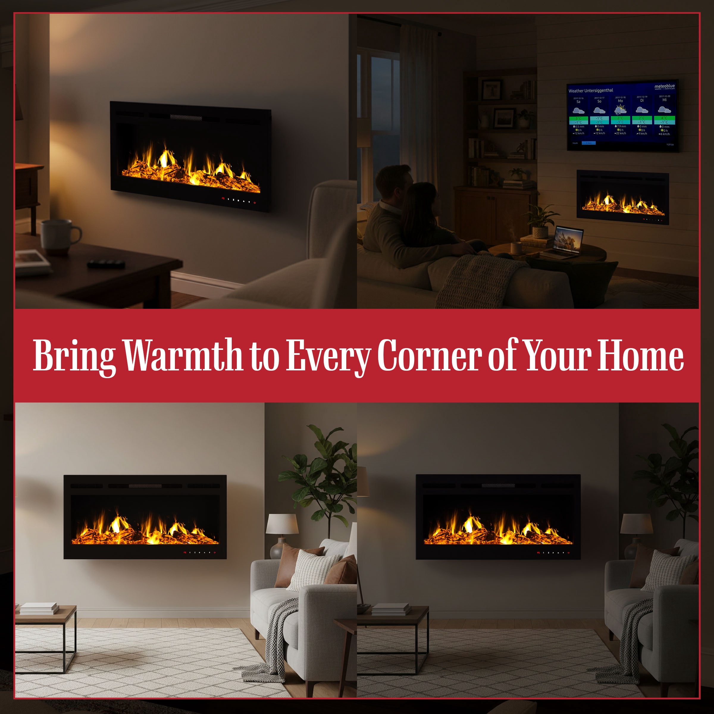 Somerset Home 36” Wall Mount Electric Fireplace (Black)