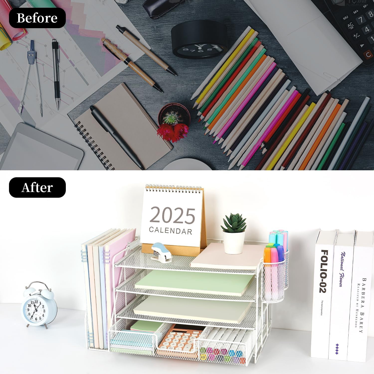 Desk Organizers and Accessories with File Holder,Desk Accessories & Workspace Organizers with Drawer and  Pen Holder, Paper Organizer for Office Supplies