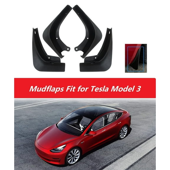 4pcs Front & Rear Mud Guard Mudflaps Fit for Tesla Model-3 2017-2023, Mud Flaps Guards Fenders Splash Flares Mudguard, Black