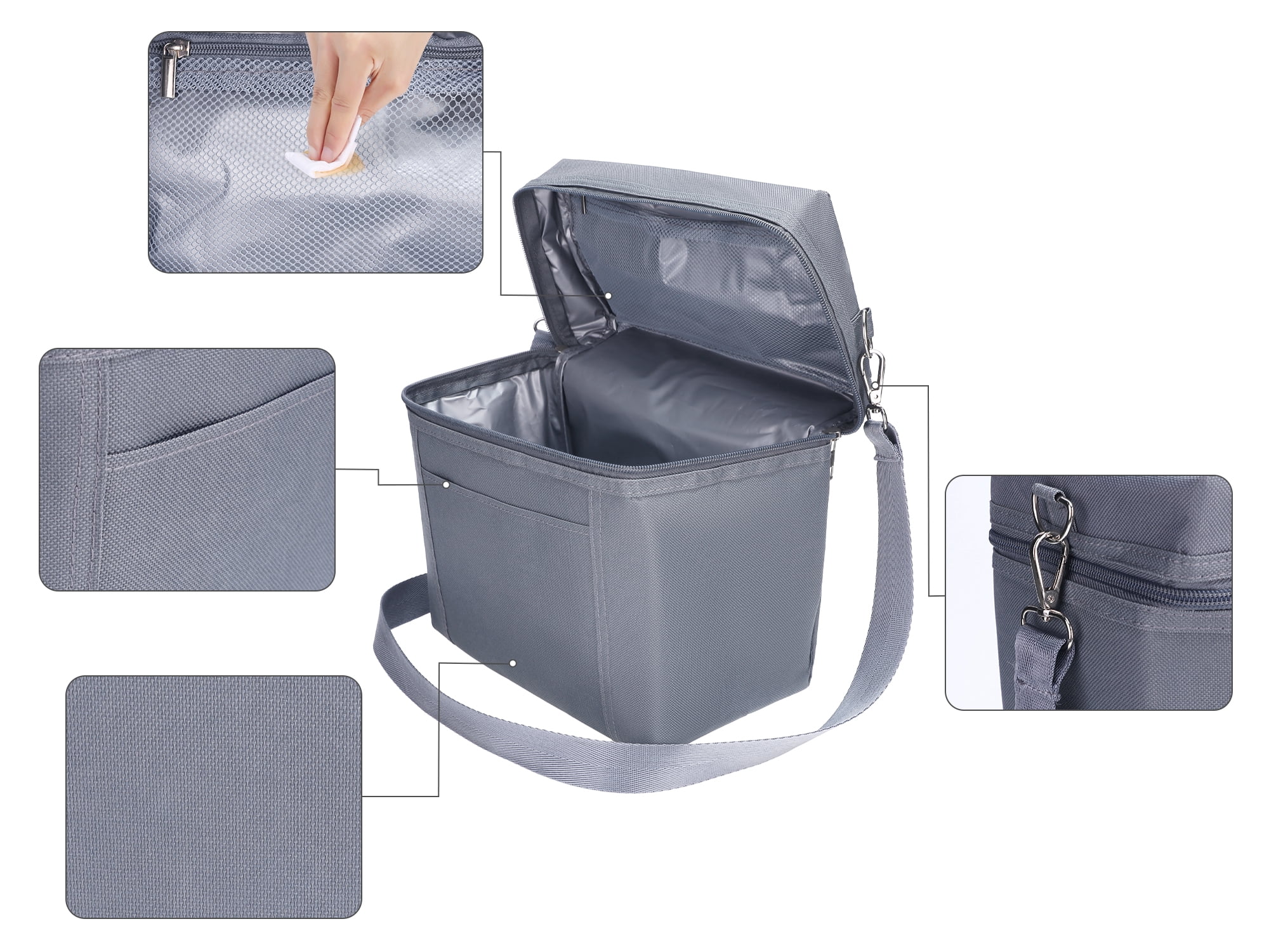 Unique Bargains Insulated Leakproof Lunch Bag for Work, Picnic Gray 9.4*5.5*9.1in