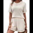thumbnail image 1 of Conjunto de Dos Piezas con Flecos Texturizados para Mujer, Top y Pantalón Corto con Diseño de Gofre, Color Albaricoque XL, 1 of 6