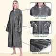 thumbnail image 4 of PAVILIA Womens Housecoat Zip Robe, Fleece Zip Up Front Robe Bathrobe, Plush Warm Zipper House Coat Lounger for Women Ladies Elderly with Satin Trim, Pockets, Long - Dark Gray (Large/X-Large), 4 of 10