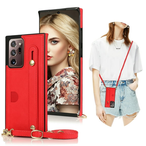CCSmaller for Samsung Galaxy Note 20 Ultra Case with Card Holder for Women, Crossbody with Wrist Strap & Removable Adjustable Shoulder Lanyard Cover Case for Samsung Galaxy Note20 Ultra KB Red