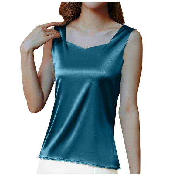 fheaev Silk Satin Tank Tops for Women V Neck Dressy Casual Cami Sleeveless Camisole Blouses Top Summer Womens Basic Tank Shirt Vests