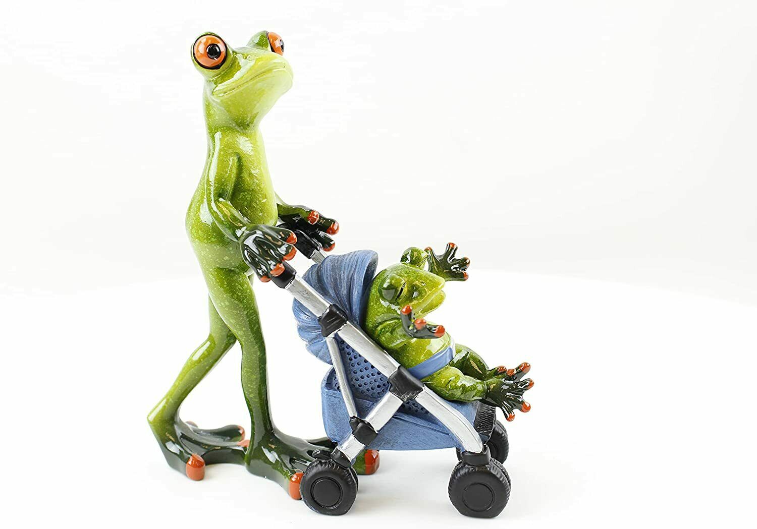Novelty Funny Frogs Decor. Daddy w/ Baby /Stroller Tabletop Statue Shelf Display G16664