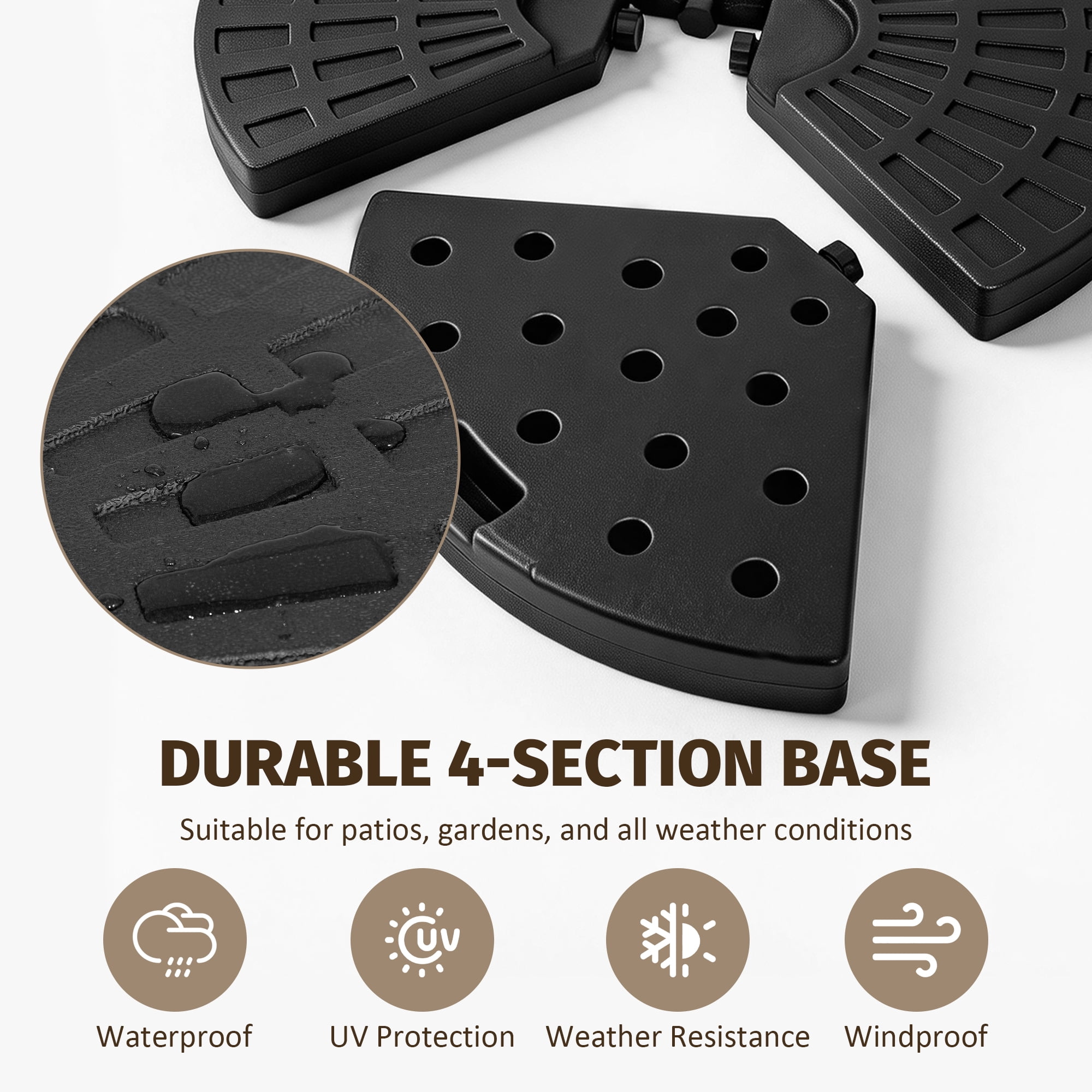 Round Umbrella Stand Base, 4-Piece Fillable Offset Patio Umbrella Base, Heavy Duty 220lbs Windproof Umbrella Stand for Outdoor, Black Round Parasol Base for Backyard, Garden