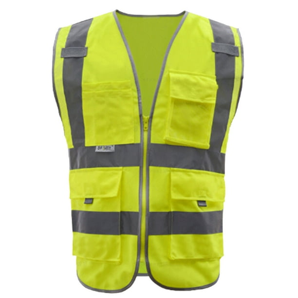 GOGO 9 Pockets High Visibility Zipper Front Safety Vest With Reflective ...