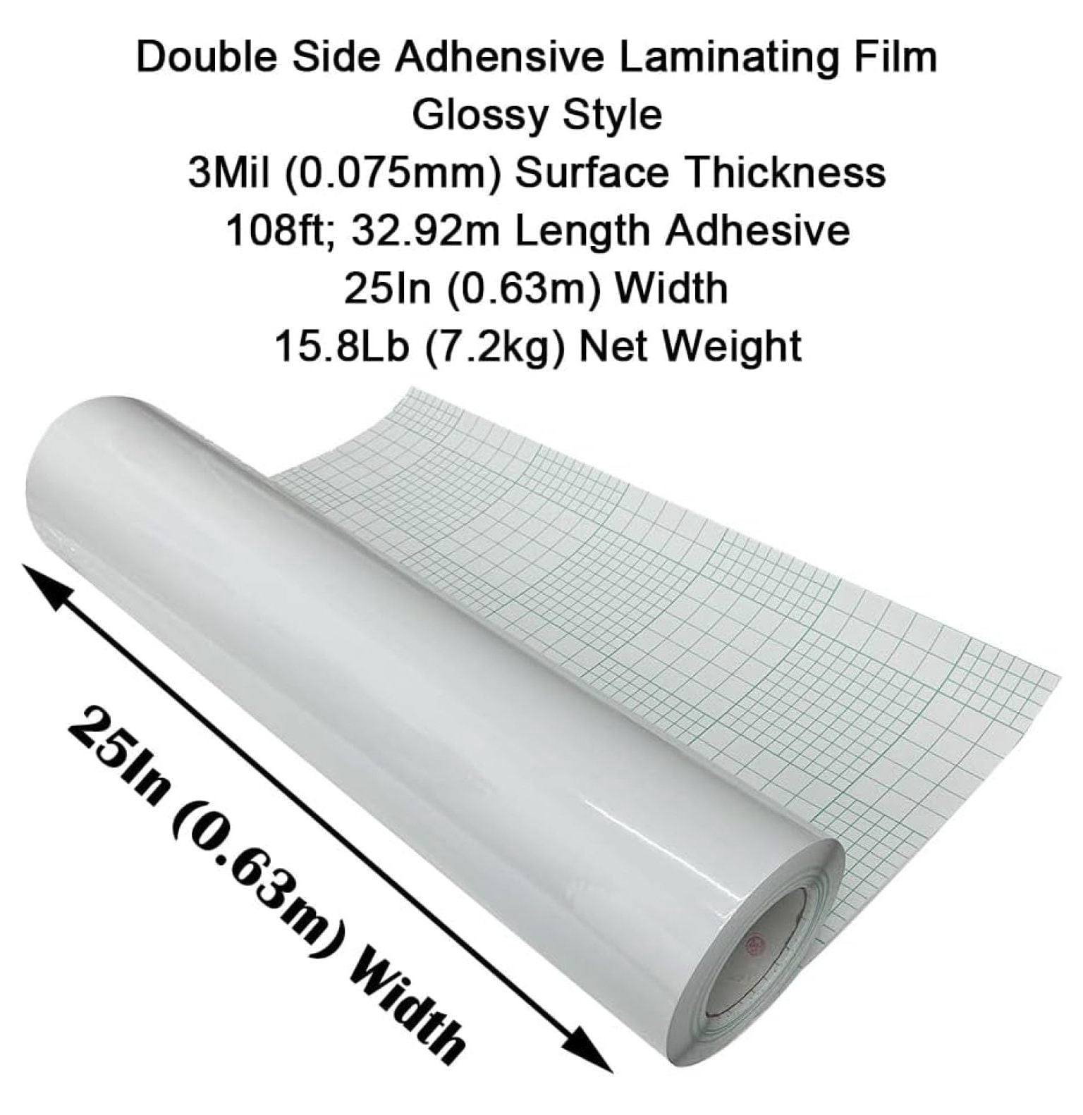 Glossy Double Sided Pressure Sensitive Laminating Mount Film, 3mil, 25-Inch x 108-Foot