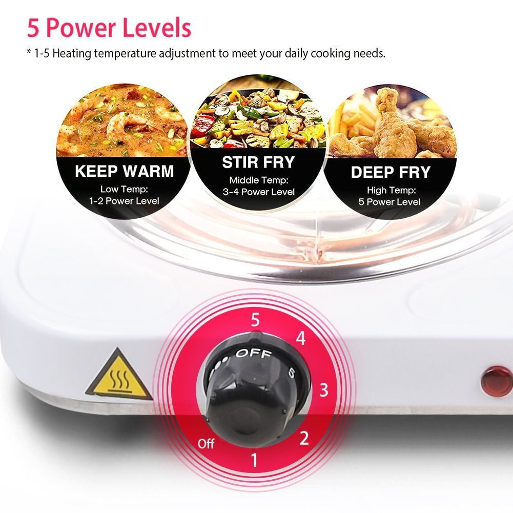 Hinzonek 2000W Portable Electric Double Burner, Hot Plate Kitchen Cooktop Cooking Stove Frying Pan and Easy to Clean for Home or Dorm, Adjustable Temperature, White
