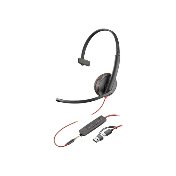 Poly Blackwire 3215 - Blackwire 3200 Series - headset - on-ear - wired - 3.5 mm jack, USB-C - black - Certified for Skype for Business, Avaya Certified, Cisco Jabber Certified, UC certified