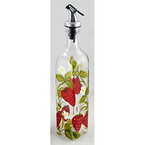 Grant Howard Hand-Painted Strawberries Glass Oil & Vinegar Cruet – 16 oz