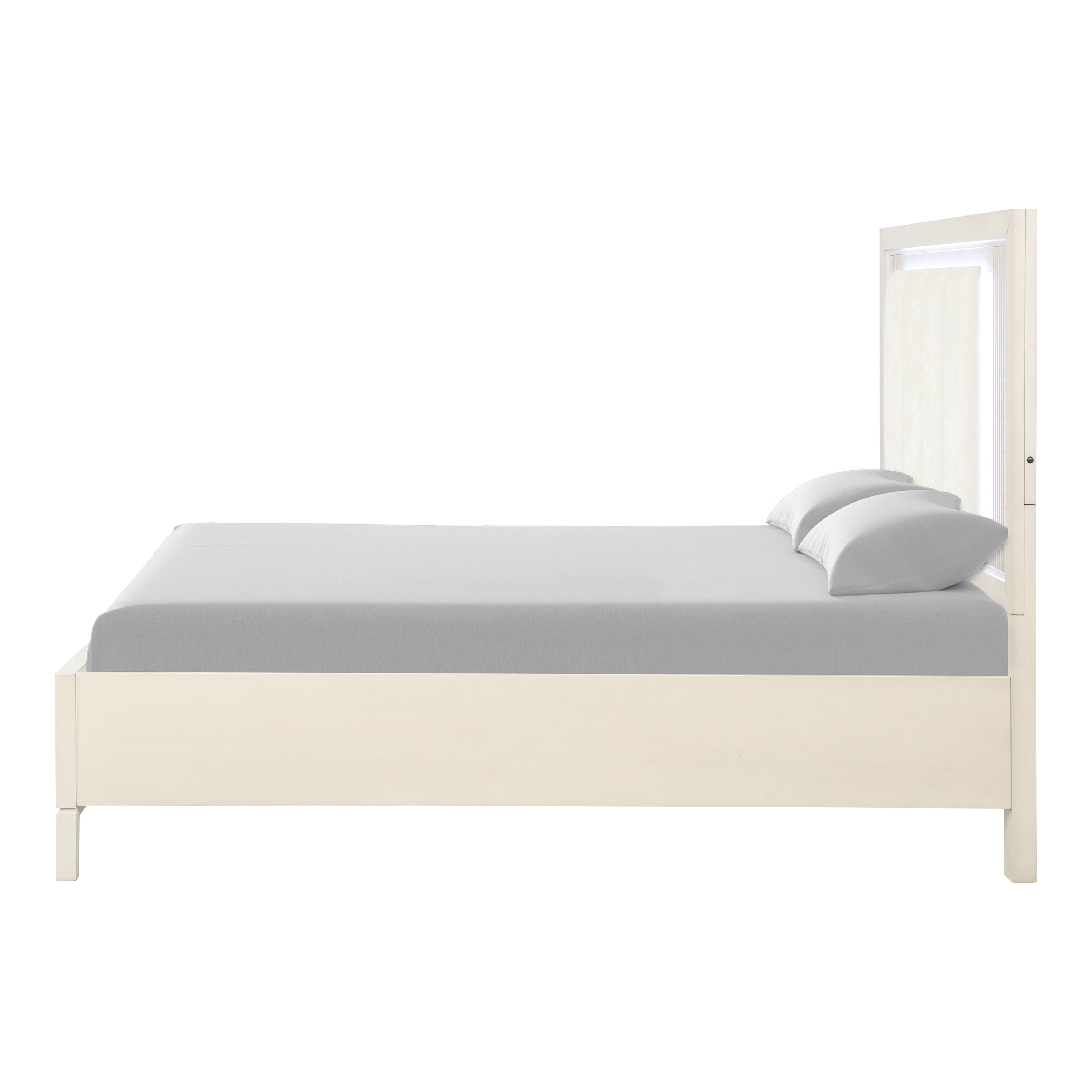 Furniture of America Fenton Solid Wood Queen Panel Bed with LED Light, Antique White