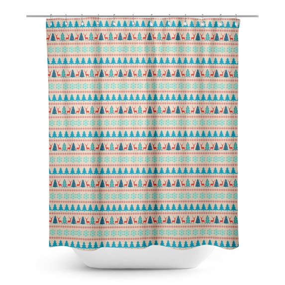 S4Sassy White Snowflake & Tree Christmas Printed Bathroom Curtain Waterproof Shower Drapes-60 x 84 Inch