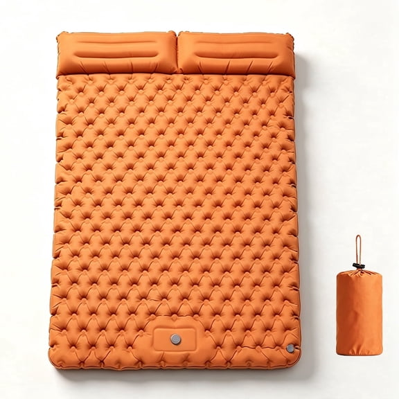 Double Inflatable Camping Sleeping Pad, Ultralight 2-Person Air Mattress with Built-in Foot Pump & Integrated Pillow, Compact Portable Blow Up Mat for Backpacking, Hiking, Car Trip, Tent, Beach