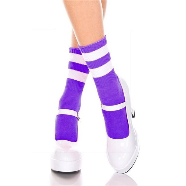 Music Legs Purple & White 526-PURPLE-WHITE Acrylique Cheville Haute avec des Chaussettes Top Rayé & 44;