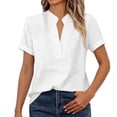 thumbnail image 4 of ClodeEU Women's V Neck Rolled Short Sleeve Tunic Top, Casual Solid Color Loose Fit Blouse White,Women's Plus L, 4 of 8