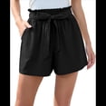 thumbnail image 2 of Pantalones Cortos Casuales de Verano para Mujer con Lazo y Cintura Anudada y Bolsillos. Negro M, 2 of 7