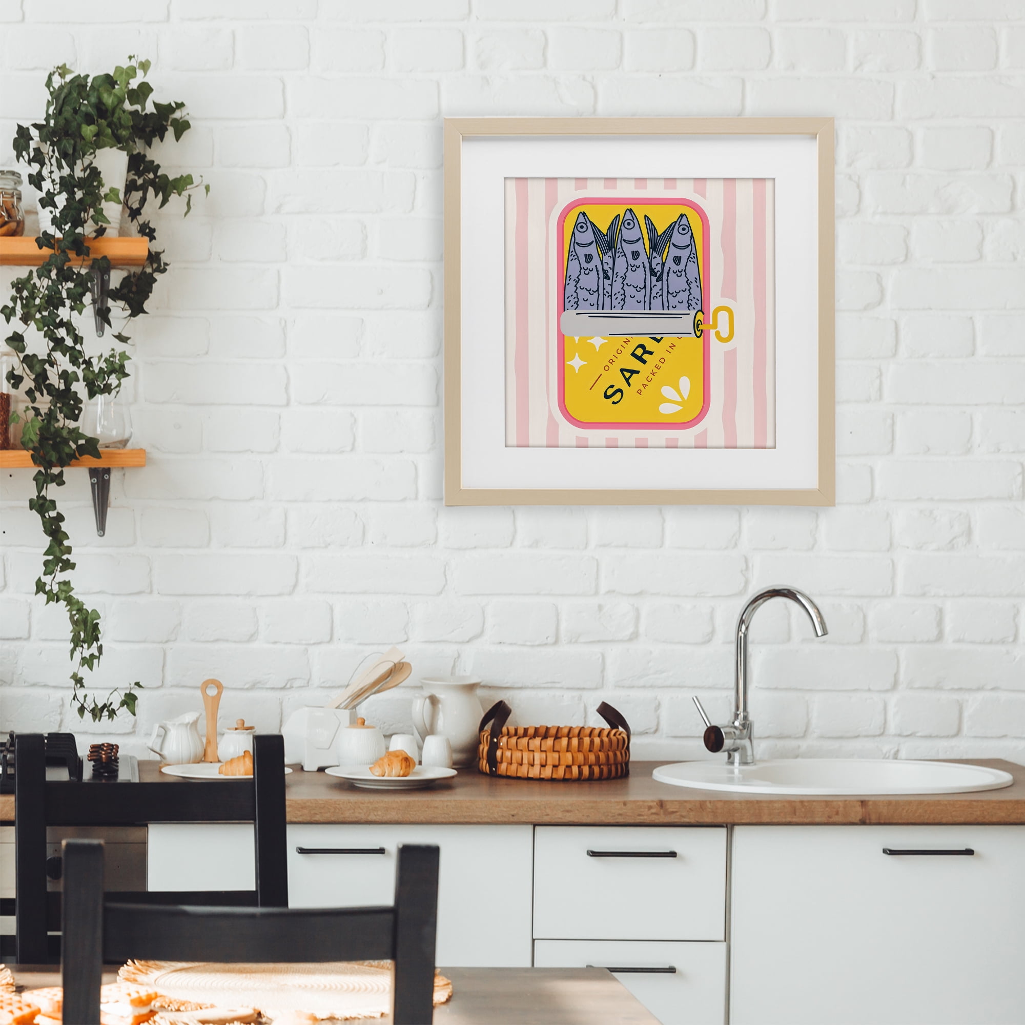 Stupell Industries Yellow Sardine Tin Birch Framed Print Under Glass, design by Creative Studio