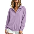 thumbnail image 6 of Half Button Collared Sweatshirt for Women, Long Sleeve Sweatshirts for Women Half Snap Button V Neck Lapel Collared Oversized Tshirts Pullover Top Sweatshirt for Women for Fall Winter Daily Commute, 6 of 7