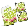thumbnail image 2 of YFYANG Oven Mitts and Pot Holders Sets 4 Pieces, Non-Slip Heat Resistant Cute Green Cactus Doodle Kitchen Glove Pot Mat for Cooking and Baking, 2 of 8