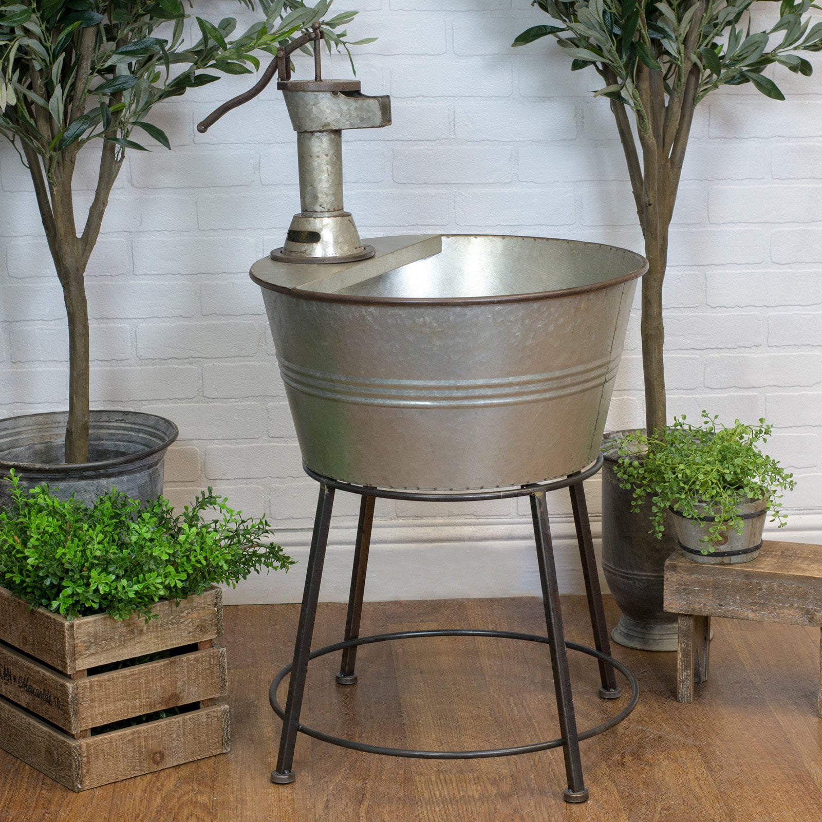 American Mercantile Galvanized Metal Tub Garden Planter American Mercantile Galvanized Metal Tub Garden Planter