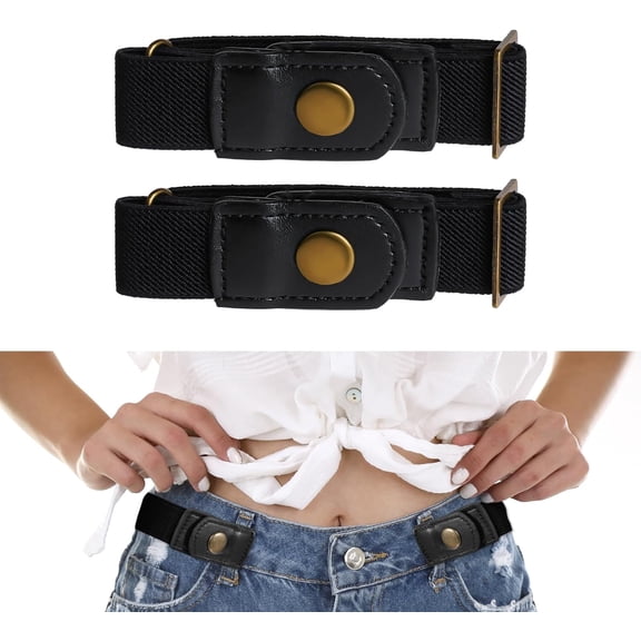4 pcs Invisible Side Belt No Buckle Belt Women and Men,Without Buckle Elastic Stretch Mens Adjustable Belt for Pants Jeans(black)
