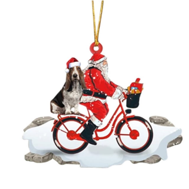 Decoraciones de Árbol de Navidad Colgante de Navidad de Santa Claus Muñeca de Cachorro de Acrílico Bicicleta Árbol de Navidad Conjunto Colgante Decoración de Santa Claus
