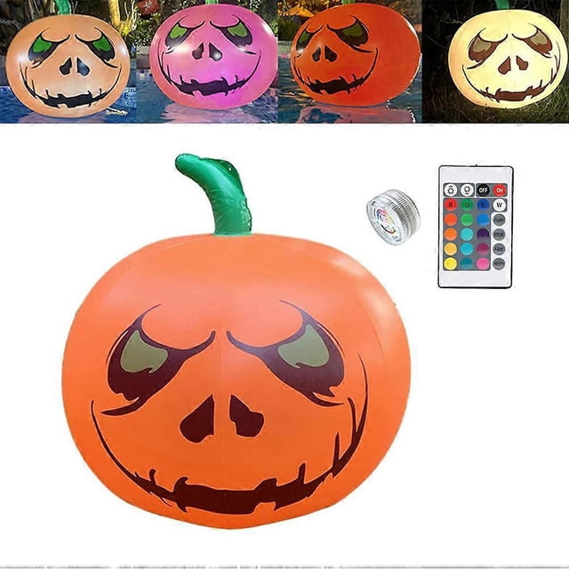 Halloween Inflatable Pumpkin with Built in LED Lights 16inch Blow Up Inflatables for Halloween Party Outdoor Yard Garden Lawn Decoration