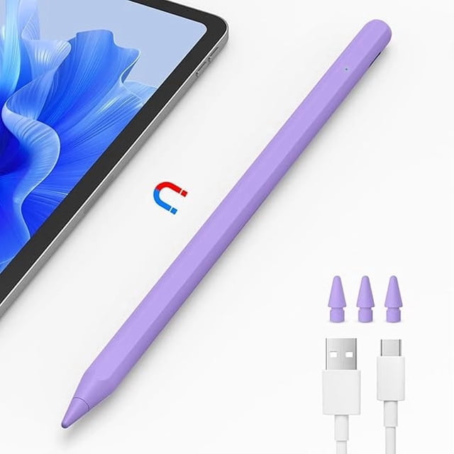 LinQingQ Digital Stylus Pen for iPad with 6 Replacement Tips (Purple-8 min Charge)