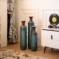 thumbnail image 4 of Aqua Blue Tall Floor Vase - 20.4/24.4/28.34 in Metal Droplet-Shaped Vases Extra Large Decorative Vase Set of 3 Living Room Modern Gorgeous Home Decoration Large Glazed Metal Vase, 4 of 19