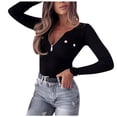 thumbnail image 6 of BKQCNKM Womens T Shirts Winter Top T-Shirt Slim-Fit Long-Sleeved Knitted And Autumn Fashion Pullover Street Zipper Women'S Blouse Long Sleeve Shirts For Women Fall Outfits For Women 2023 Black S, 6 of 8