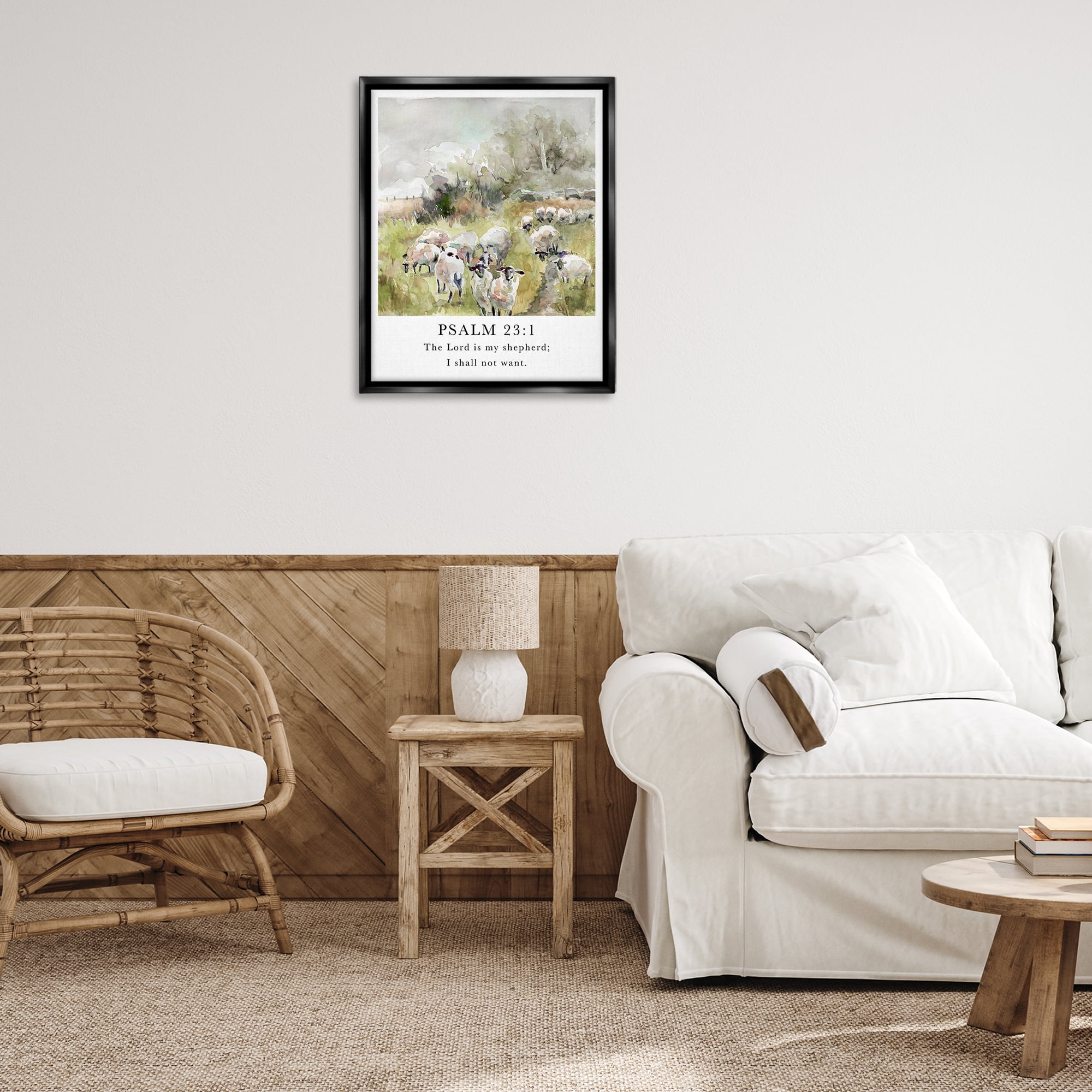 Stupell Industries My Shepherd Psalm Religious Painting Black Floater Framed Canvas Art Print Wall Art, 25 x 31