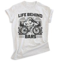Life Behind Bars Bike T-shirt, Unisex Women's Men's Bicycle Cycling Mountain Bike Exercise Outdoors, Heather Ash, X-Small