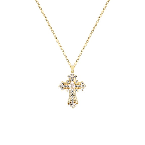 Dainty White Sliver Plated Vintage Faith Zircon Cross Necklace for Women Silver Open Cross Choker Chain for Birthday Gift-alloy-1piece