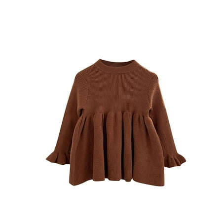 

HAiming Children s Girls Sweater Dress Trendy Ruffled Long Sleeve Crewneck Pleated Fall Winter Casual Knit Dresses