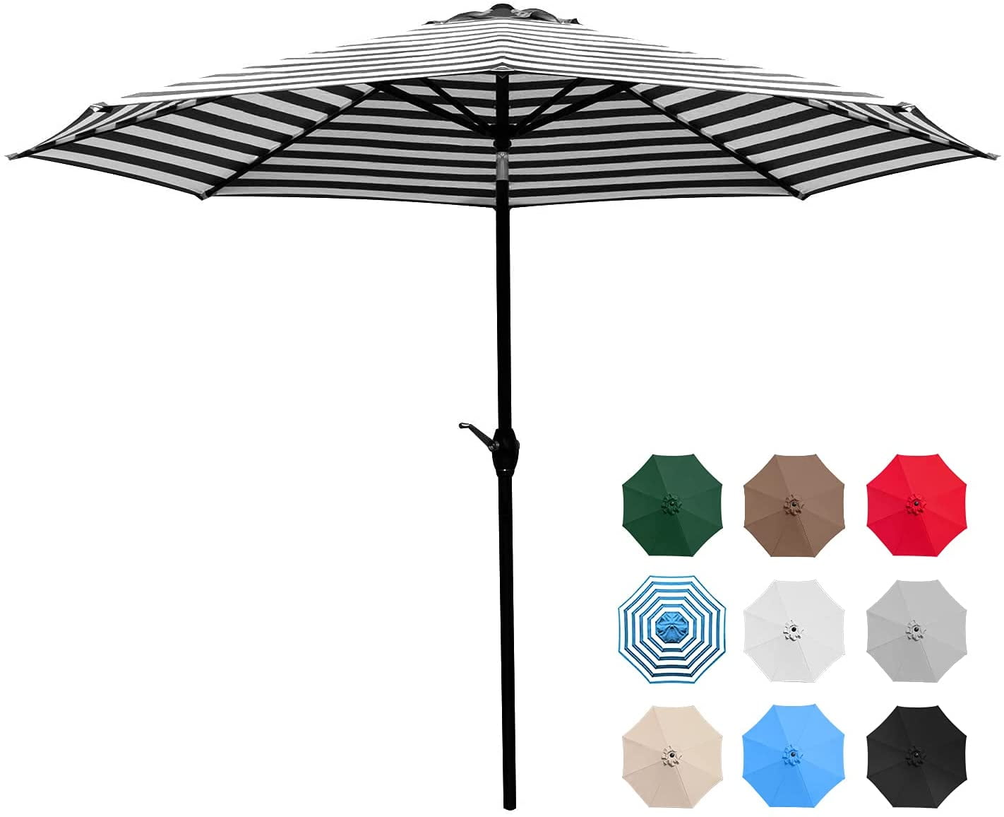 Devoko 9FT Patio Umbrella Outdoor Table Umbrella with 8 Sturdy Ribs, Black/White