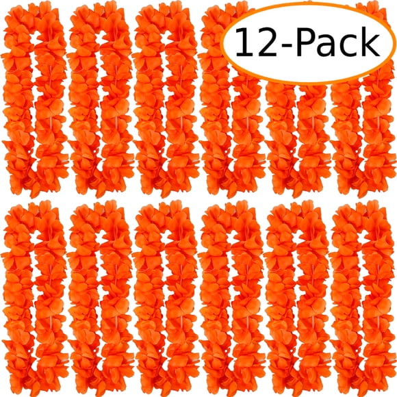 1 Dozen Lush 48" Hawaiian Leis (Neon Orange)