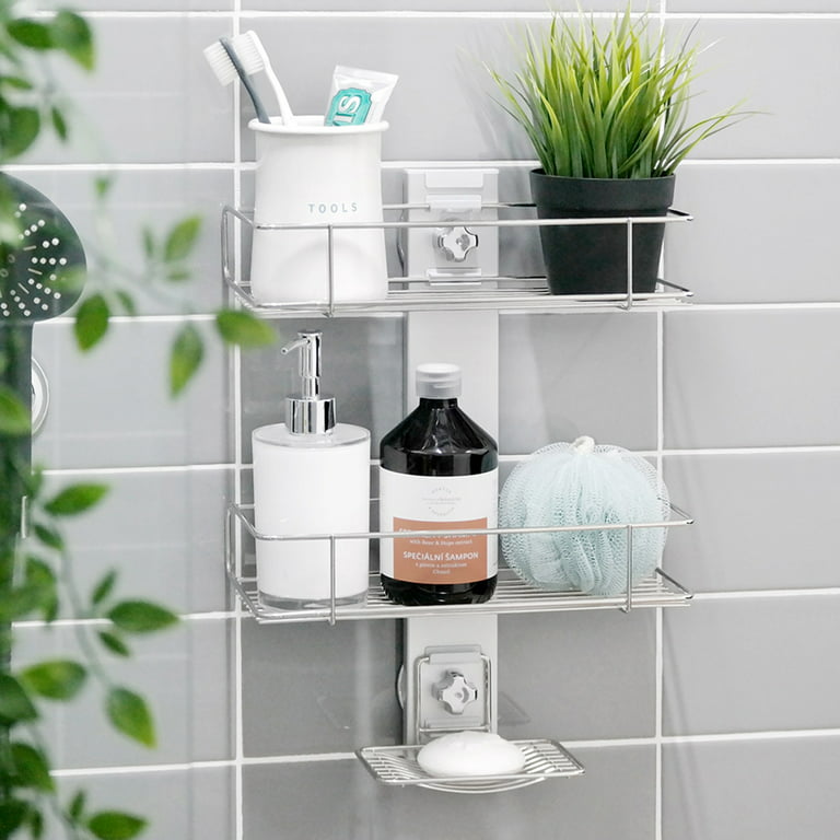 BATHBEYOND Shower Caddy Suction Cup Tier Shower Shelf - Adjustable Shower  Caddy 400 Stainless Steel No-Drilling and Extra Adhesive Sticker for More  Stronger Suction 